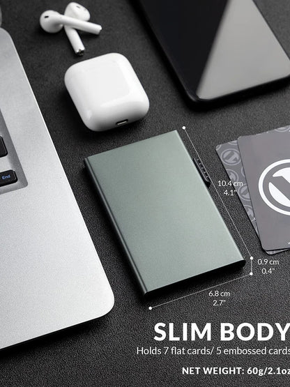 RFID Blocking Minimalist Pop-Up Card Holder Wallet - Slim Metal Card Protector for Men's Credit Cards
