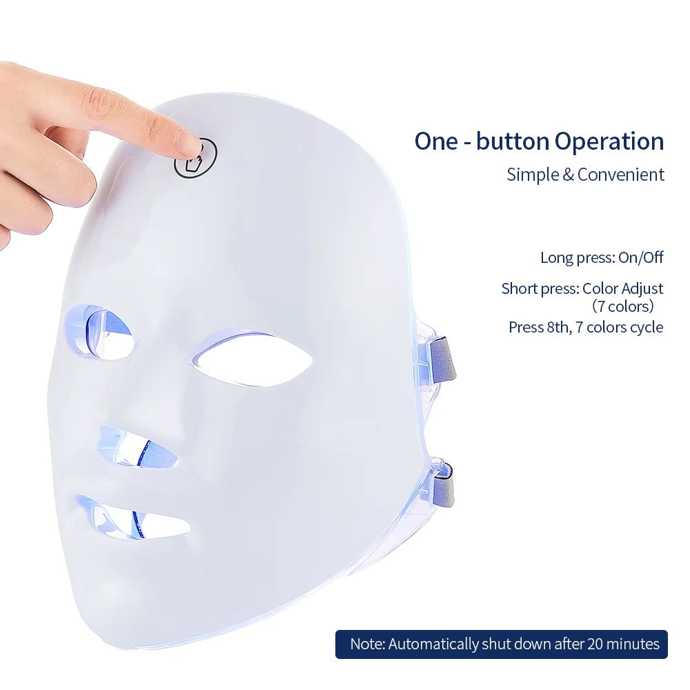 7-Color LED Face & Neck Beauty Mask - Photon Facial Mask with Skin Care Massager for Face and Neck