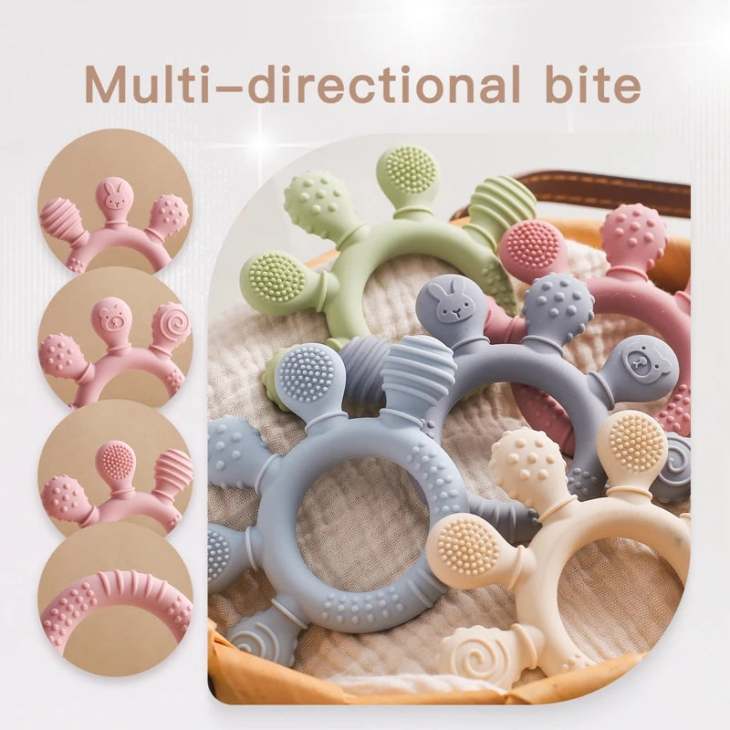 Baby Silicone Teether Toy - BPA Free Dental Chew Ring Bracelet for Infant Teething Relief and Kids Gift