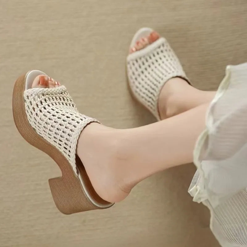 Women’s Platform High Heel Summer Sandals – Thick Sole Casual Slip-On Shoes