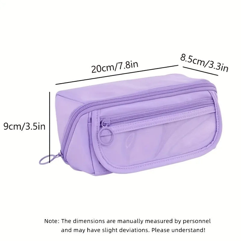 Large Capacity Pencil Case Organizer - Multi Compartment School & Office Supply Storage Bag in Pink Purple Black