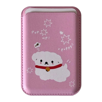 Cute Dog Cartoon Magnetic Phone Card Holder – Back Case Wallet for iPhone 15/14 with MagSafe Slot for ID & Bank Cards