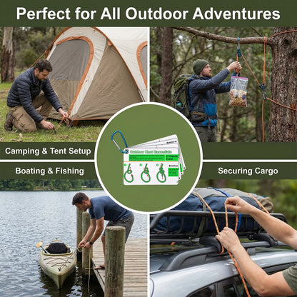 7-Piece Outdoor Knot Cards Set - 27 Classic Knots Guide with Mini Carabiner for Camping & Backpacking