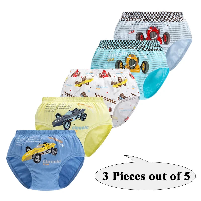 3Pcs Boys Cotton Underwear Set - Cartoon Vehicle Briefs with Breathable Soft Fabric for Kids