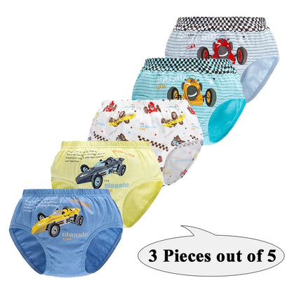 3Pcs Boys Cotton Underwear Set - Cartoon Vehicle Briefs with Breathable Soft Fabric for Kids