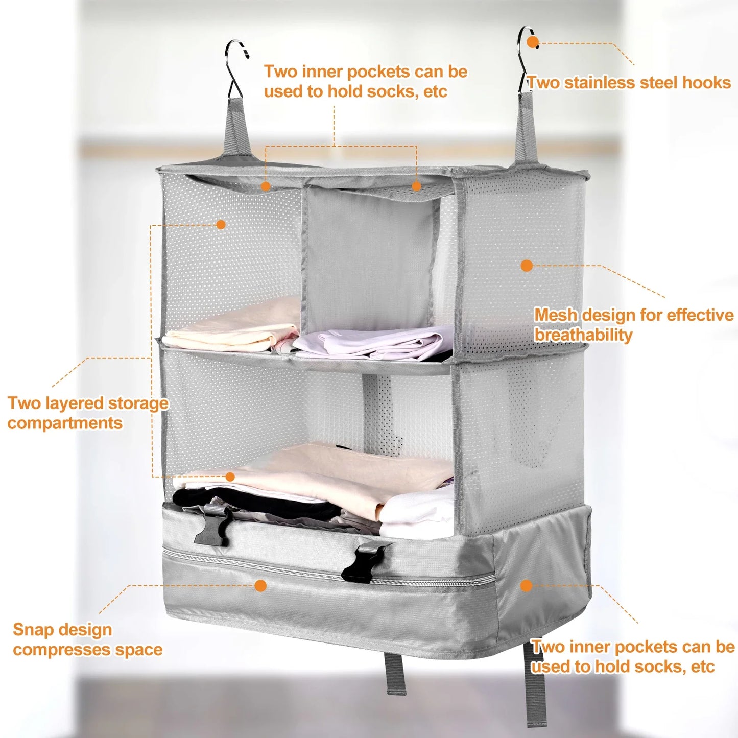 Travel Hanging Luggage Organizer | Large Capacity Foldable Clothes Storage & Garment Bag