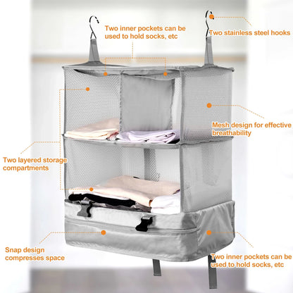 Travel Hanging Luggage Organizer | Large Capacity Foldable Clothes Storage & Garment Bag
