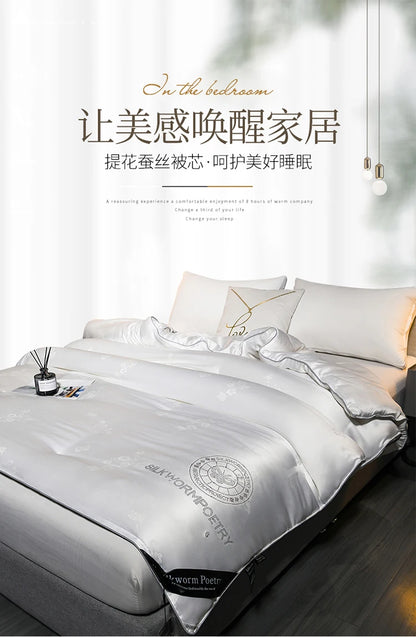 100% Mulberry Silk Handmade Comforter – Winter Warmth, Spring & Autumn Blanket, Thickened Single/Double Quilt for Home & Hotel