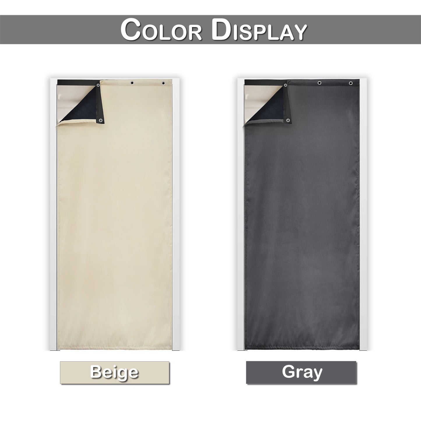 Waterproof Quilted Door Curtains - Self-Adhesive Thermal Insulated Window Drapes for Living Room and Bedroom, Wind-Resistant Panels