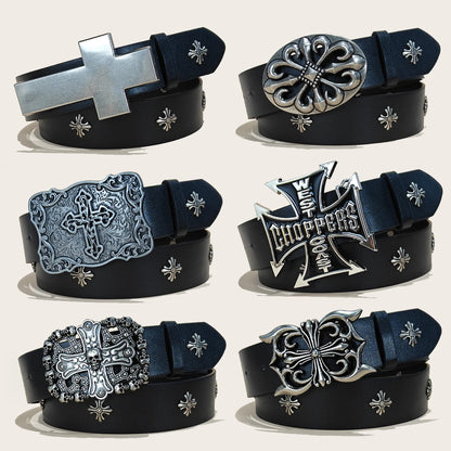Studded Leather Belt - Y2K Punk Rock Rivet Cross Belt for Men & Women, Jeans & Pants