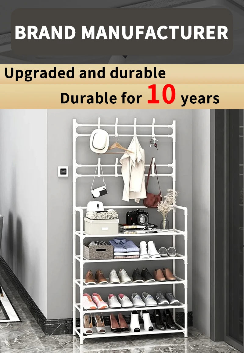 Multi-Layer Shoe Rack & Hat Hanger – Simple Floor Organizer with Load-Bearing Shelf for Shoes & Hats