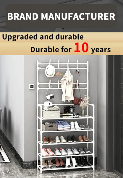 Multi-Layer Shoe Rack & Hat Hanger – Simple Floor Organizer with Load-Bearing Shelf for Shoes & Hats