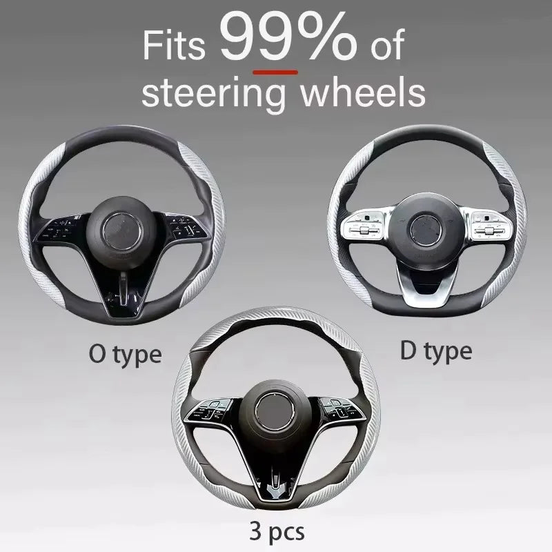 Carbon Fiber Silicone Steering Wheel Cover - Non-Slip Microfiber Leather Universal Car Wheel Protector 2/3PCS