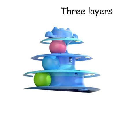 Interactive Cat Toy Tower - Kitten Turntable Track Roller Balls & Feather Training Toy