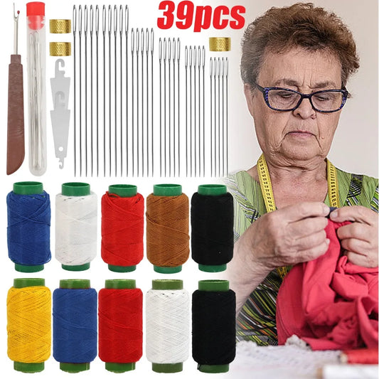 Big Eye Sewing Needle Set with Threader & Thimble – Steel Hand Stitching Kit for Embroidery, DIY Craft & Clothing Repair Tools