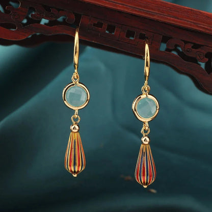 Vintage Flower Drop Earrings - Natural Stone Ethnic Jewelry for Women