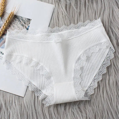 4 Pcs Lace Wavy Trim Bikini Panties - Comfy & Breathable Elastic Women’s Lingerie & Underwear