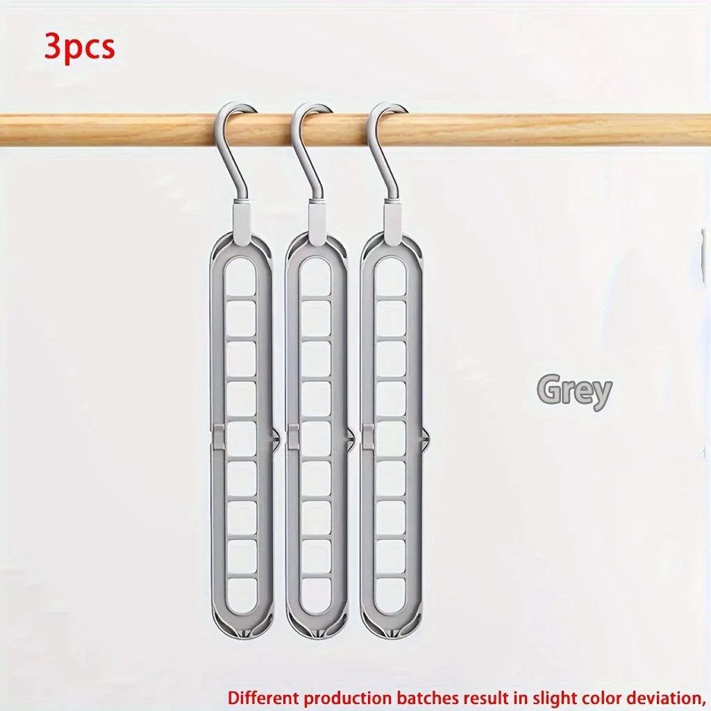3pcs Foldable 9-Hole Plastic Hangers – Heavy Duty Space-Saving Clothes Organizer for Closet & Home