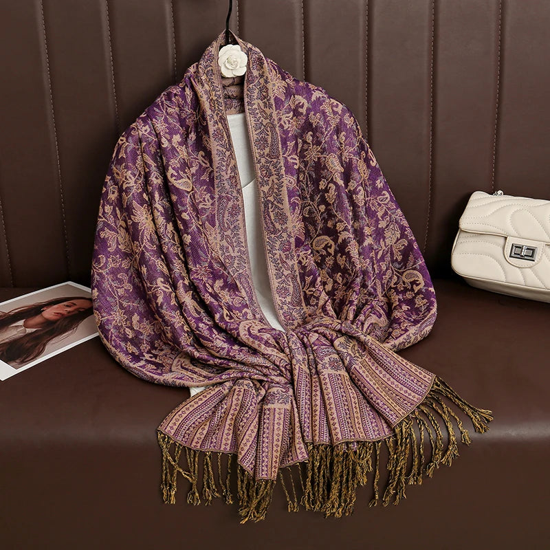 Luxury Autumn Cashmere Pashmina Shawl – Warm Winter Scarves for Women, Printed Cotton Foulard Stole Scarf 2023