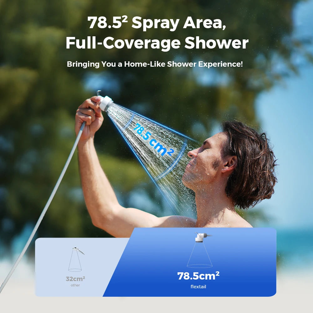 FLEXTAIL Portable Shower Pump – IPX7 Waterproof Rechargeable Water Pump with Hose for Camping & Outdoor Shower