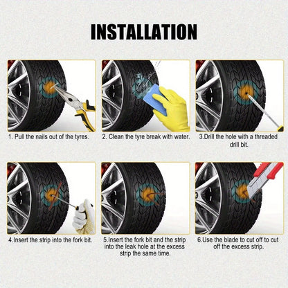 All-in-One Tire Repair Kit – Emergency Puncture Plug Tools with Rubber Strips for Cars, Motorcycles, Bikes, and Trucks