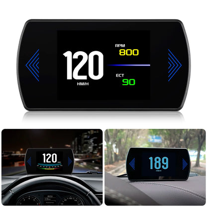 P12 Car OBD2 Head-Up Display — Dual System HUD, Smart Digital Meter for Speed, Fuel, Fault Codes & Driving Data