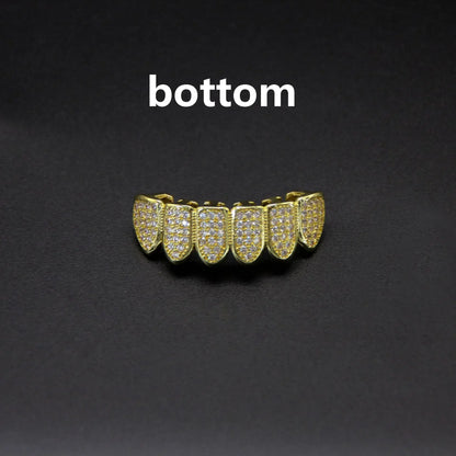 HipHop CZ Teeth Set – Unisex Gold & Silver Top/Bottom Mouth Caps, Removable Dental Fashion Jewelry