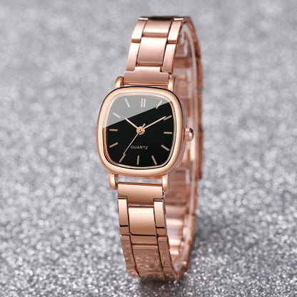 2PCS Women's Watch Set – Fashion Square Stainless Steel Band Quartz Watches with Heart Bracelet