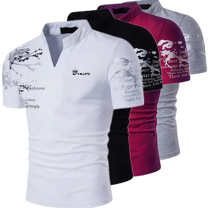 Men's Graphic Print Polo Shirt - V-Neck Short Sleeve Golf & Streetwear Top