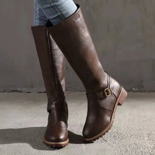 2024 Women’s Over-the-Knee Riding Boots – Winter Chunky Heel Round Toe Buckle Platform Shoes