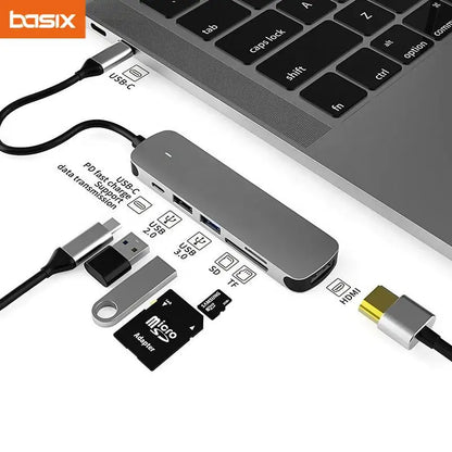 USB-C Hub Adapter with 4K — 100W PD USB-C Port, SD & TF Card Reader for MacBook Air, iPad Pro, Huawei, Samsung Phones