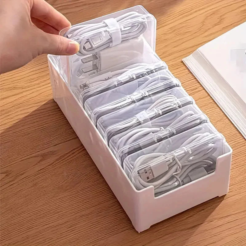 Cable Organizer Storage Box Set – Durable Plastic Cord, Charger & Device Management Organizer for Office & Home Use