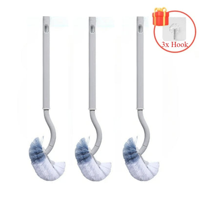 S Shaped Toilet Brush - Wall Mounted 360° Bathroom Cleaning Brush with Long Handle Soft Bristles