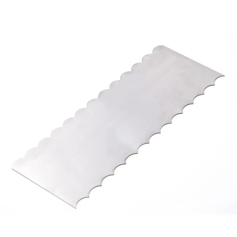LMETJMA 10" Stainless Steel Cake Scraper – Double-Sided Patterned Edge Smoother & Pastry Cutter JT160