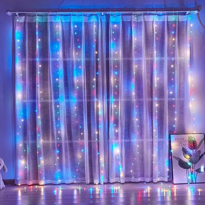USB LED Curtain String Lights — 3x3/3x2/3x1 Fairy Light Garland for Christmas, Wedding, Home & Bedroom Decoration