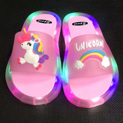Children’s Cartoon Unicorn Slippers – Light-Up Cute Animal Print Shoes for Boys & Girls, Toddler Bathroom Slippers