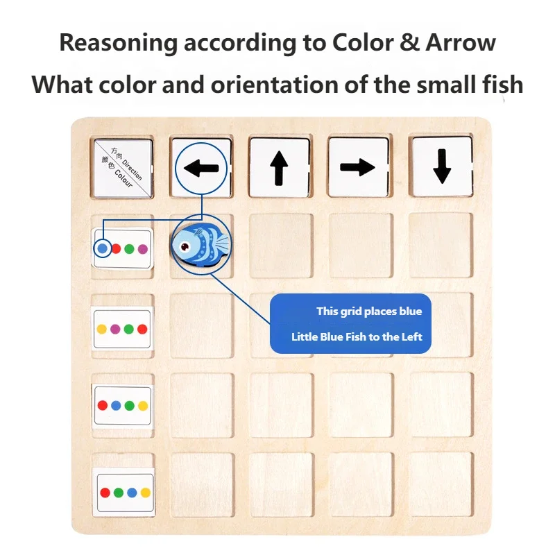 Montessori Wooden Learning Game - Educational Battle Board Toy for Kids, Color, Direction & Logical Thinking Skills