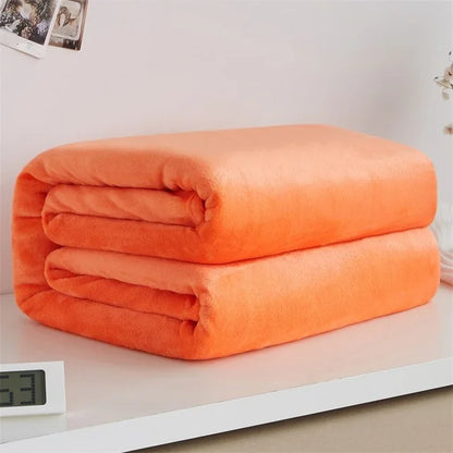 230GSM Coral Fleece Flannel Blanket – Soft Warm Solid Color Bedspread Sofa Throw Faux Fur Plaid Blanket (Blue/Pink)