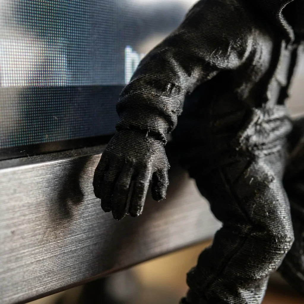 Hooded Climber Desk Figurine - Black 3D Printed Gaming Setup Decor Ornament