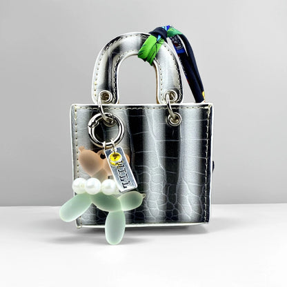 Mini PU Leather Rainbow Bag Charm - Gradient Balloon Dog Keychain Holder for Earbuds, Charger Cable & Gifts