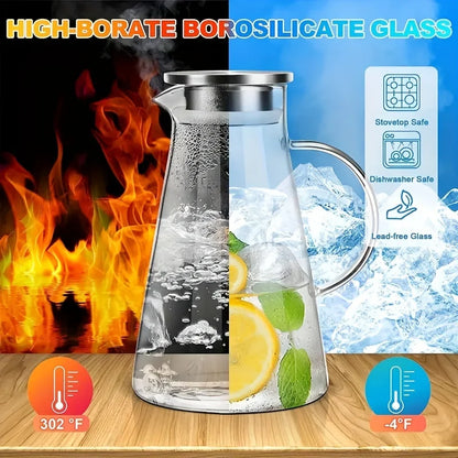 Transparent Glass Water Jug - Heat Resistant Cold Water Kettle with Handle for Home, Office & Household Use