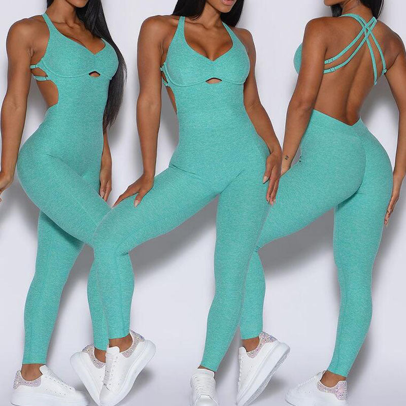 Women’s Black Sporty Jumpsuit – 2025 Workout Yoga Gym Set with Push-Up Fitness Overalls