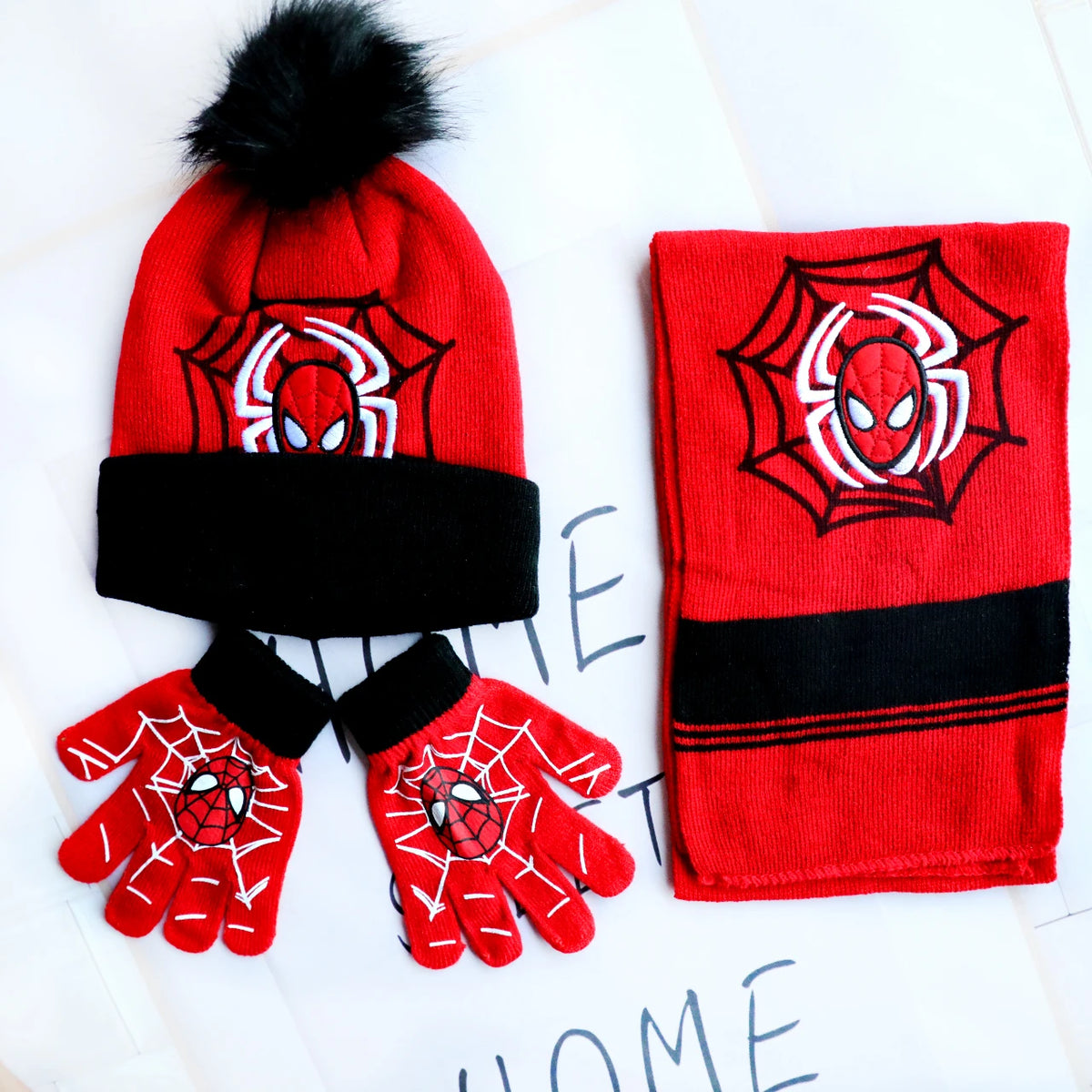 Spider-Man Cosplay Hat & Accessories - Cartoon Knitted Scarf, Warm Gloves & Christmas Cap for Boys and Girls