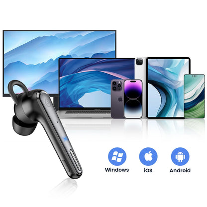 New Bee M52 Bluetooth 5.0 Headset – Wireless Single-Ear Business Earbuds with Dual Mic, Mute Function, 500mAh Charging Case for Driving Handsfree