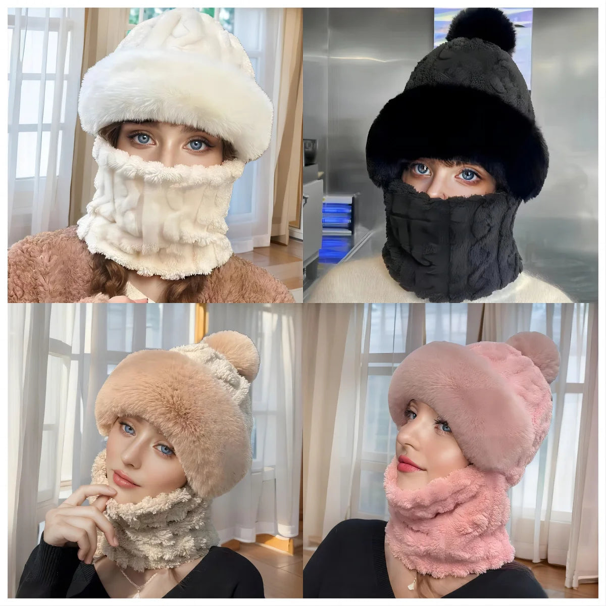 Women’s Winter Ski Mask with Ear Protection – Plush Lined Windproof One-Piece Scarf & Hat for Outdoor Sports