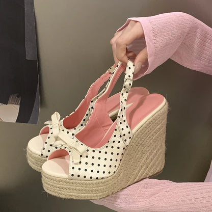 Women’s Grass Woven Wedge Sandals - Retro Butterfly Bow Platform Shoes for Summer