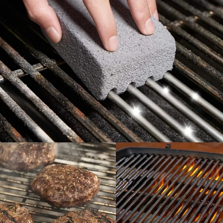 BBQ Grill Cleaning Pumice Brick Brush – Heavy Duty Barbecue Rack Scrubber for Outdoor Kitchen Grill Grease & Residue Removal