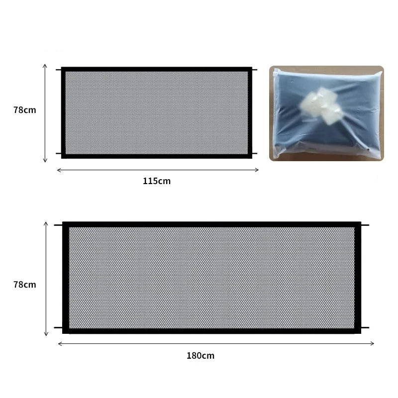 Pet Dog Barrier Fence – Folding Breathable Mesh Playpen with 4 Hooks for Safety, Isolation & Stairs Gate