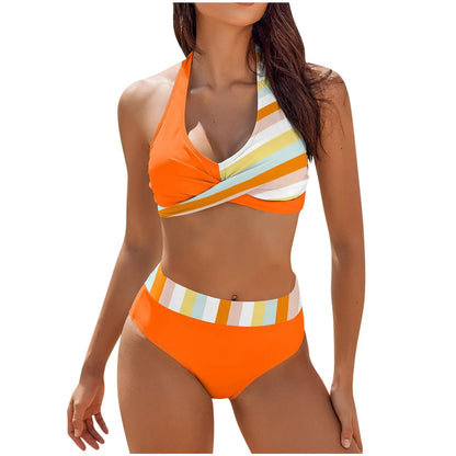 Floral Colour Block High Waist Bikini – Women's Two-Piece Swimsuit Teen Beachwear 2024 Trend