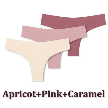 3PCS Seamless Maillard Ultra-Thin Brazilian Panties for Women – Ice Silk Low Waist G-String, Sexy Solid Underwear